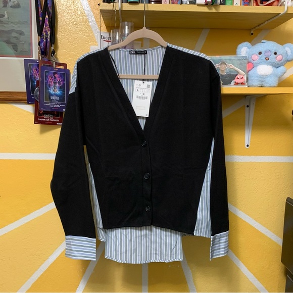 NWT ZARA Contrasting Poplin Sweater Cardigan TRF Size Various - Picture 4 of 5